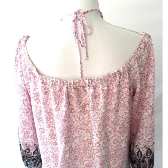 Loft Women's White & Pink Floral Print 3/4 Sleeve Off The Shoulder Dress Size M. - Picture 6 of 9